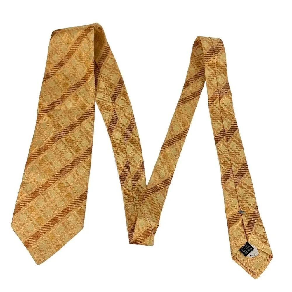 La Vita DiModa Tie Mens Beige Bronze Geo Stripe 100% Silk Necktie Jacquard Italy